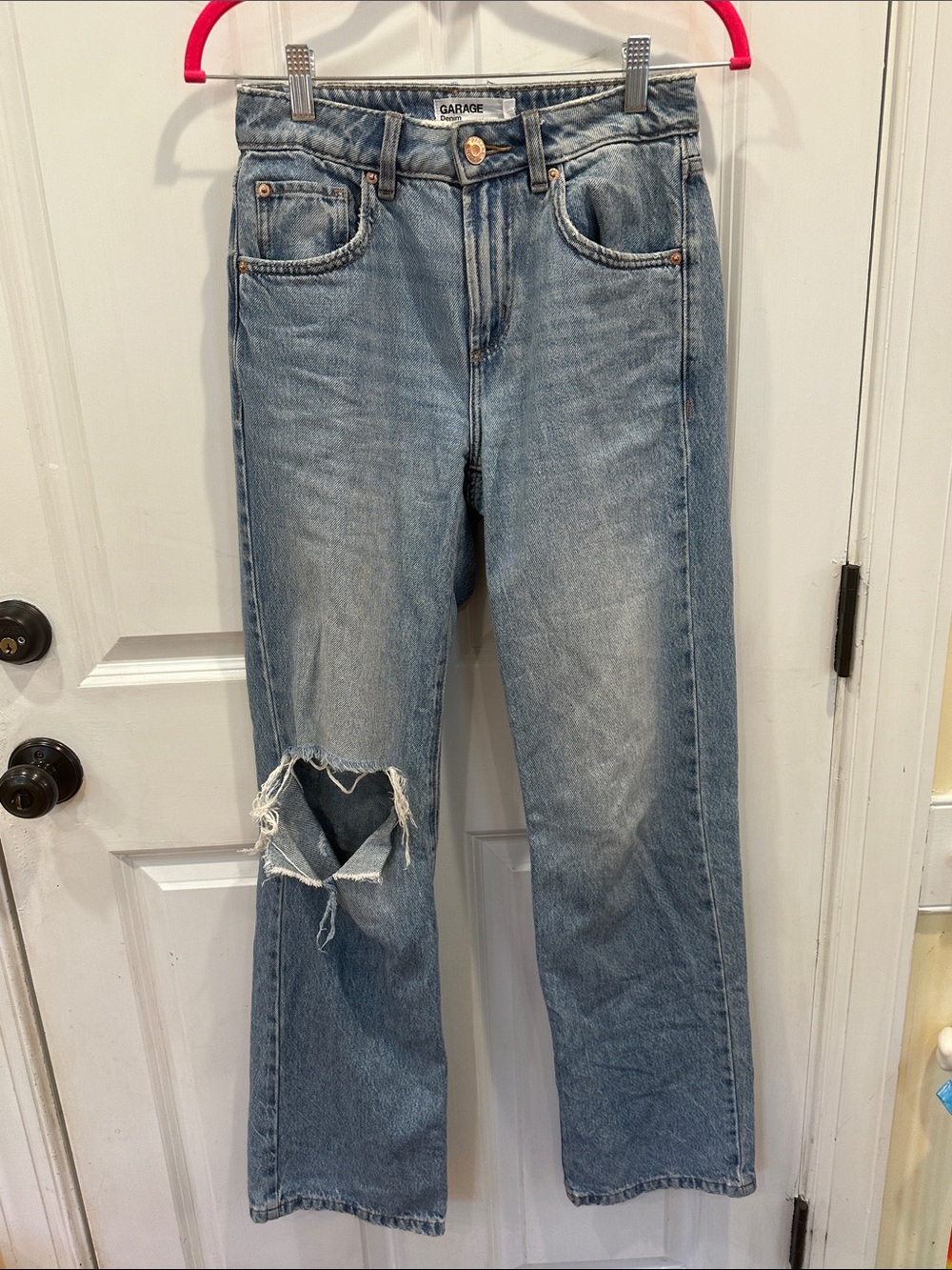 Garage Light Wash Distressed Straight Leg Jeans
